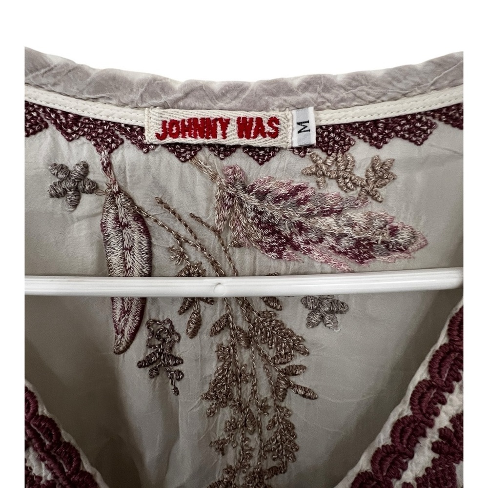 Johnny Was Cream Blouse with mauve, pink & tan Embroidery - Picture 2 of 4